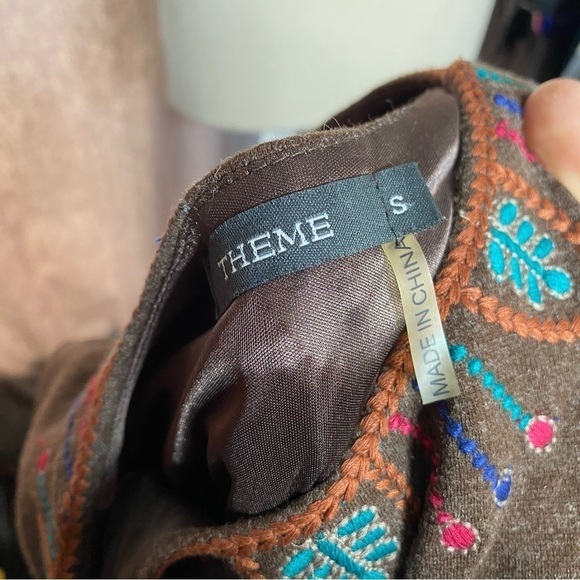 Theme Brown Embroidered Wool Blend Dress - Picture 4 of 6